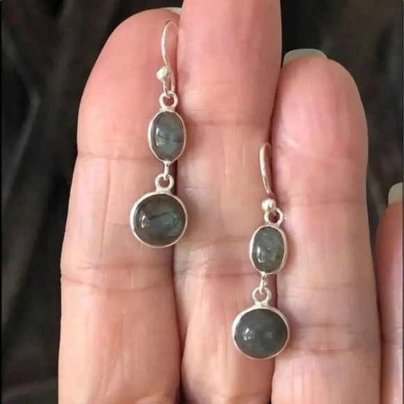 Gorgeous Labradorite 925 Sterling Silver Drop Earrings NWT - Picture 1 of 4